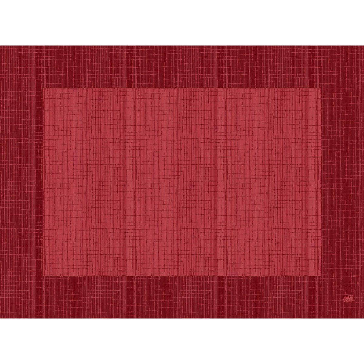 Die Dunicel-Tischsets Bio D-Cel 30 x 40 cm Linnea bordeaux der Duni GmbH zeichnen sich durch ein rotes, rechteckiges Design mit einem helleren roten Zentralquadrat und sich kreuzenden dünnen Linien sowie einem passenden dunkleren roten Rand aus. Biologisch abbaubar. Packung: 100 Stück.