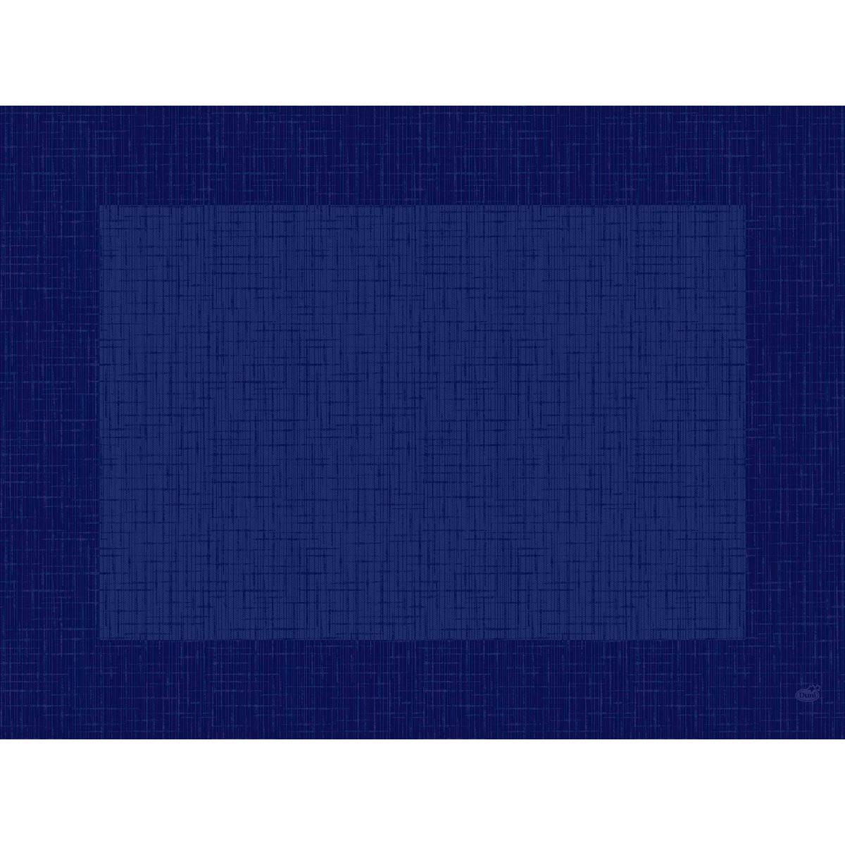 Ein hellblaues Quadrat, das auf das nachhaltige Material der Bio-Dunicel-Sets 30x40 Linnea dunkelblau (100 Stück) der Duni GmbH hinweist, steht mittig auf einem dunkelblauen, gitterförmigen Hintergrund.