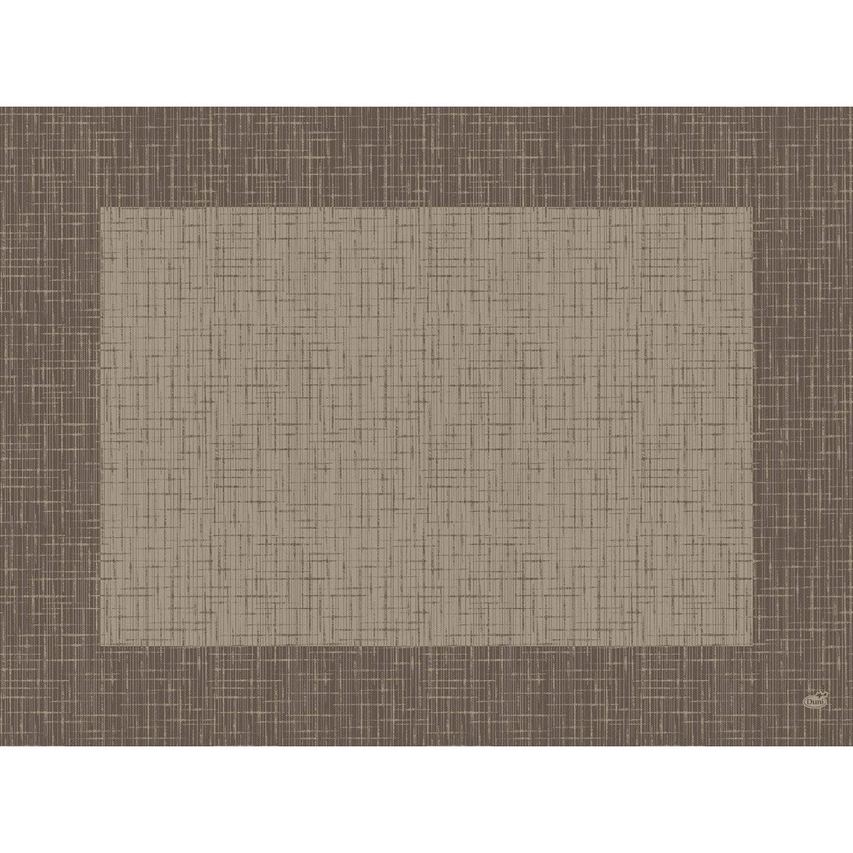 Eine quadratische beigefarbene Fläche mit einer gewebten gitterartigen Struktur, inspiriert von den umweltfreundlichen Bio-Dunicel-Sets 30x40 Linnea greige 100P. | Packung (100 Stück) der Duni GmbH, ist auf einem dunkleren braunen gewebten Hintergrund zentriert.