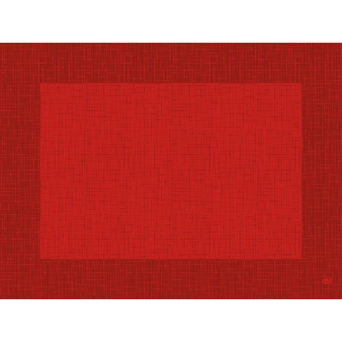 Ein gewebtes, monochromes Linnea rot Bild mit einem kräftigen roten Quadrat erinnert an das nachhaltige Bio-Dunicel-Sets 30x40 Linnea rot 100P. von Duni GmbH-biologisch abbaubar und stilvoll in jedem Detail.