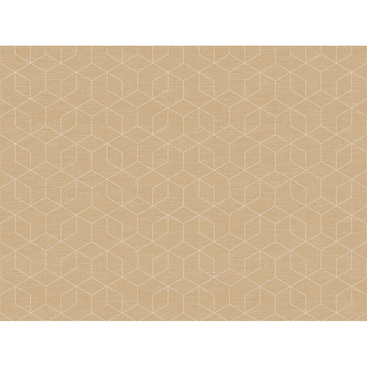 Ein beiger Hintergrund mit einem sich wiederholenden, weiß umrandeten Würfelmuster sorgt für eine subtile Tiefe und ergänzt perfekt die Bio-Dunicel-Sets 30x40 Graphics natural (Packung 100 Stück) der Duni GmbH für eine umweltfreundliche, stilvolle Tischgestaltung.