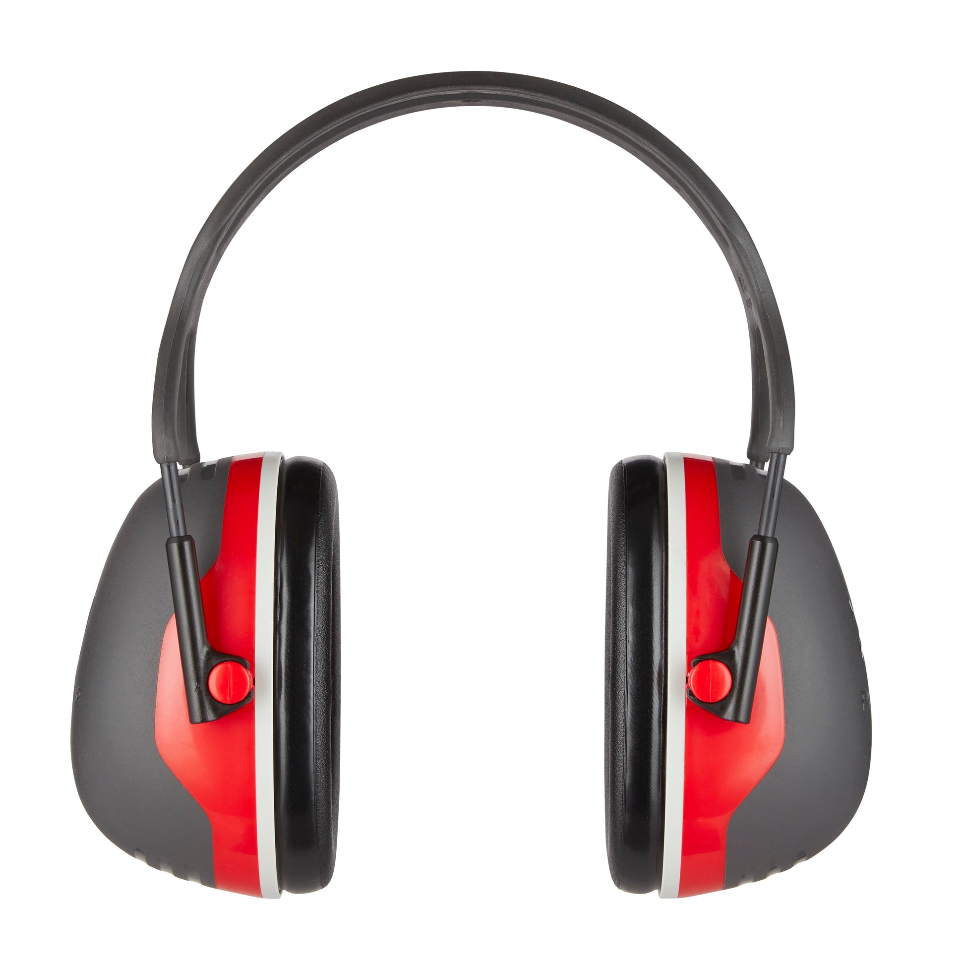 Der 3M™ PELTOR™ Komfort-Kapselgehörschutz von 3M Deutschland GmbH hat schwarze Ohrmuscheln, rote Akzente und ein schwarzes Kopfband auf weißem Hintergrund.