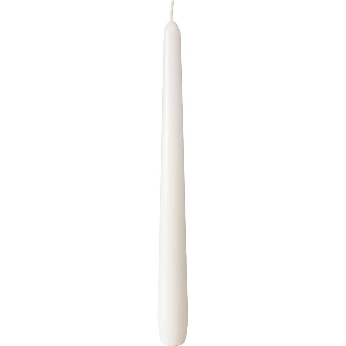 Eine einzelne unbeleuchtete Leuchterkerze der Duni GmbH (ca. 7h, 250 x 22 mm) steht aufrecht vor einem schlichten Hintergrund und entfaltet ihre elegante Präsenz.