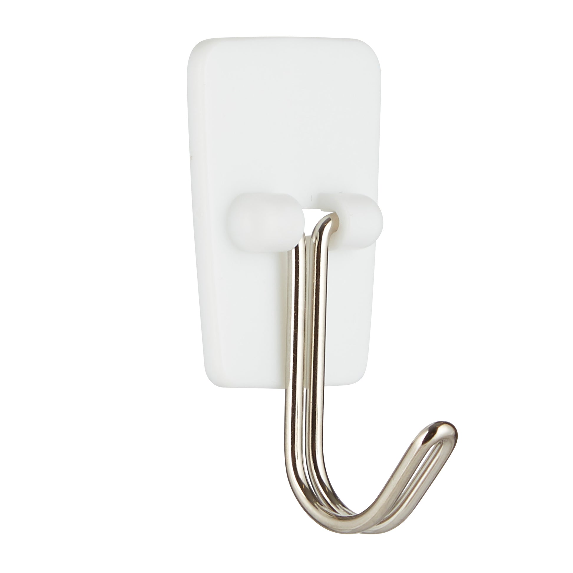 Der Command™ Small Drahthaken, 17067 von 3M Deutschland GmbH besteht aus einem weißen, rechteckigen Kunststoffsockel mit einem einzelnen Metallhaken, der auf einem schlichten weißen Hintergrund abgebildet ist. Die Packung enthält 1 Stück.