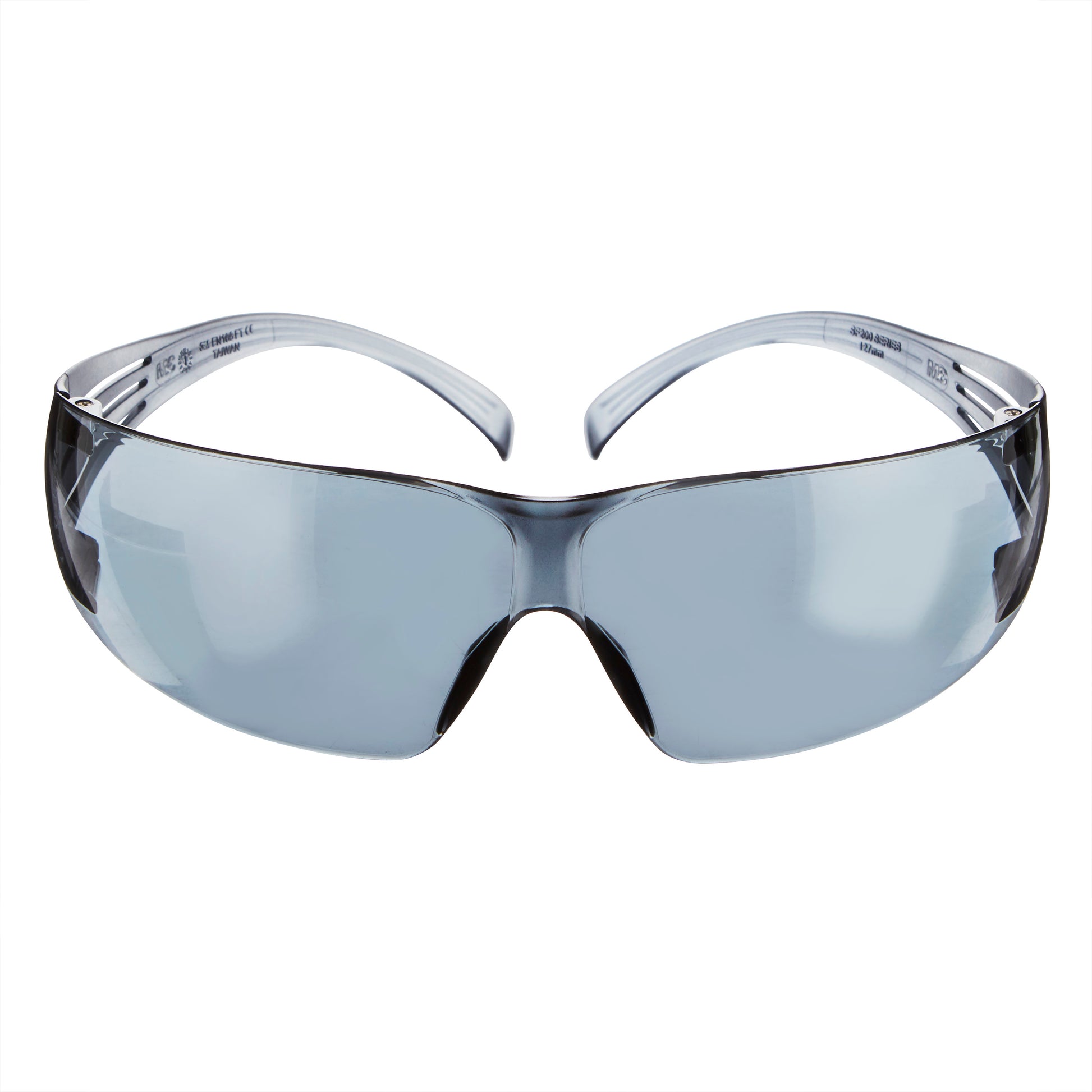 Die 3M™ SecureFit™ Schutzbrille 200 der 3M Deutschland GmbH ist eine klare, umlaufende Schutzbrille mit gebogenen Bügeln und großen, getönten Gläsern, die auf einem schlichten weißen Hintergrund abgebildet ist.
