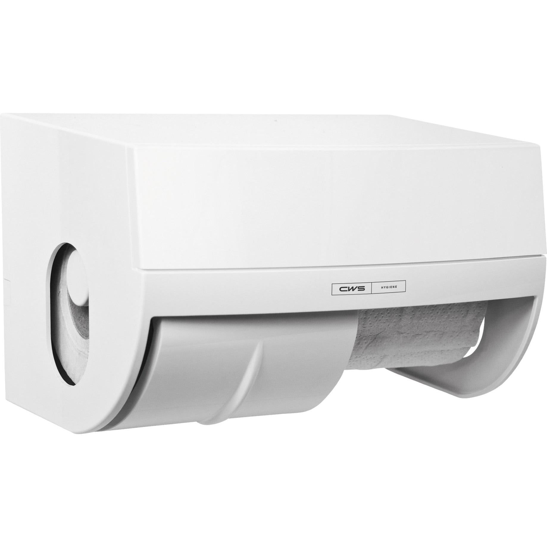 Der CWS ParadiseLine Toilettenpapierspender Toiletpaper inklusive Panel in Weiß ist ein wandmontierter Toilettenpapierspender mit sichtbarem Branding, ideal für jeden WC-Bereich.