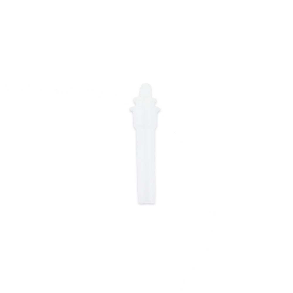 Ein einzelner durchsichtiger Kunststofftropfer mit einer bauchigen Spitze und einem schmalen Röhrchen, zentriert auf weiß - ideal für die Verwendung mit dem Altruan Strep A - Bisaf Professional 1 Test | Packung (1 Stück).