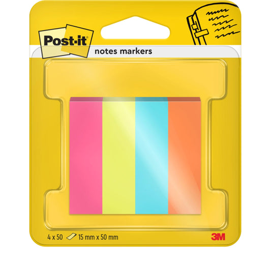 Eine Packung Post-it® Page Marker aus der Poptimistic Collection von 3M Deutschland GmbH, 15x50mm, je 50 Blatt, 4 Blöcke pro Packung, farblich sortiert. Hergestellt aus 100% PEFC-zertifiziertem Papier (SGSCH-PEFC-COC-110078).