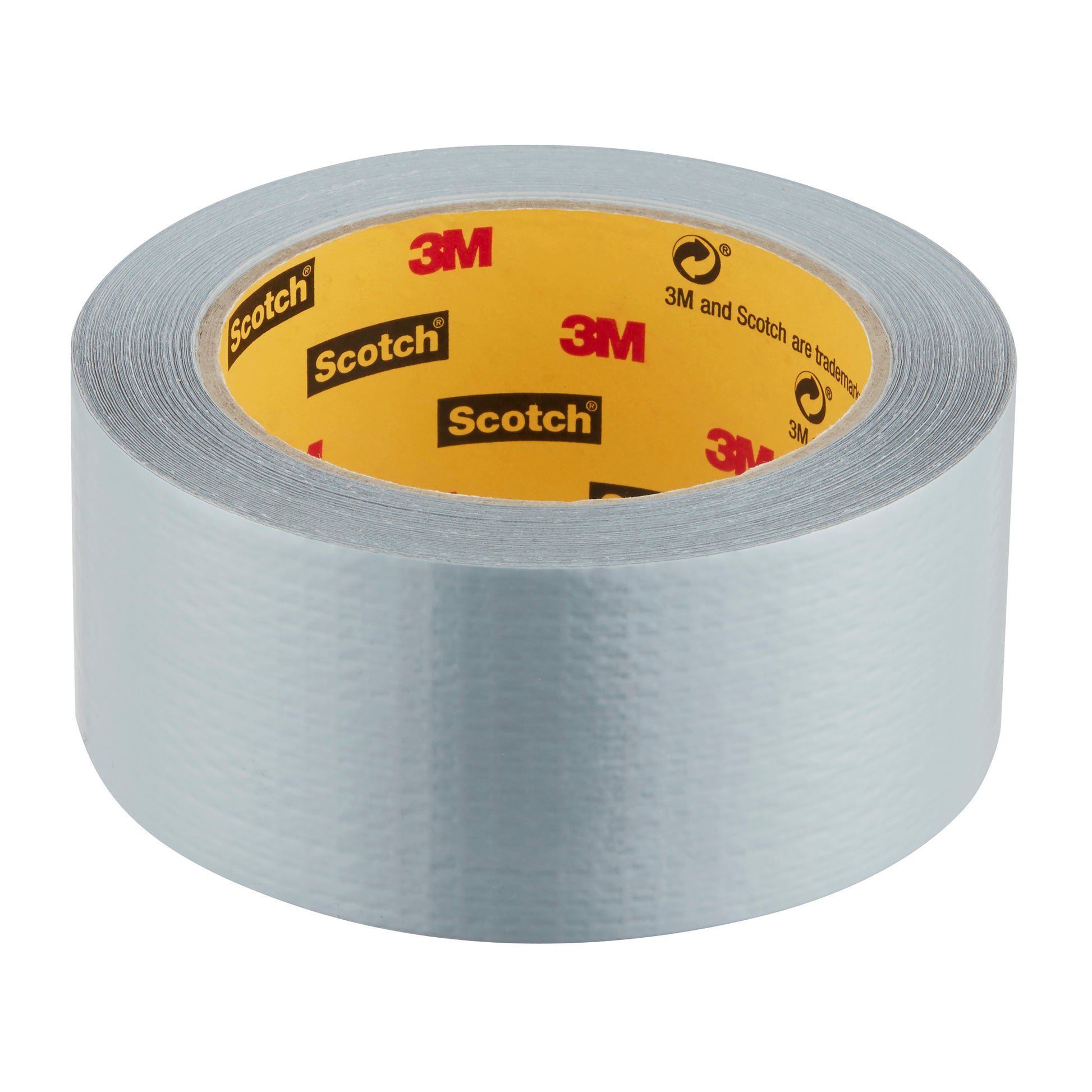 Abgebildet ist eine Rolle Scotch® Universal Klebeband 2904 (25 m x 48 mm) der 3M Deutschland GmbH mit einem gelben Innenetikett mit den Logos von 3M und Scotch auf weißem Hintergrund.