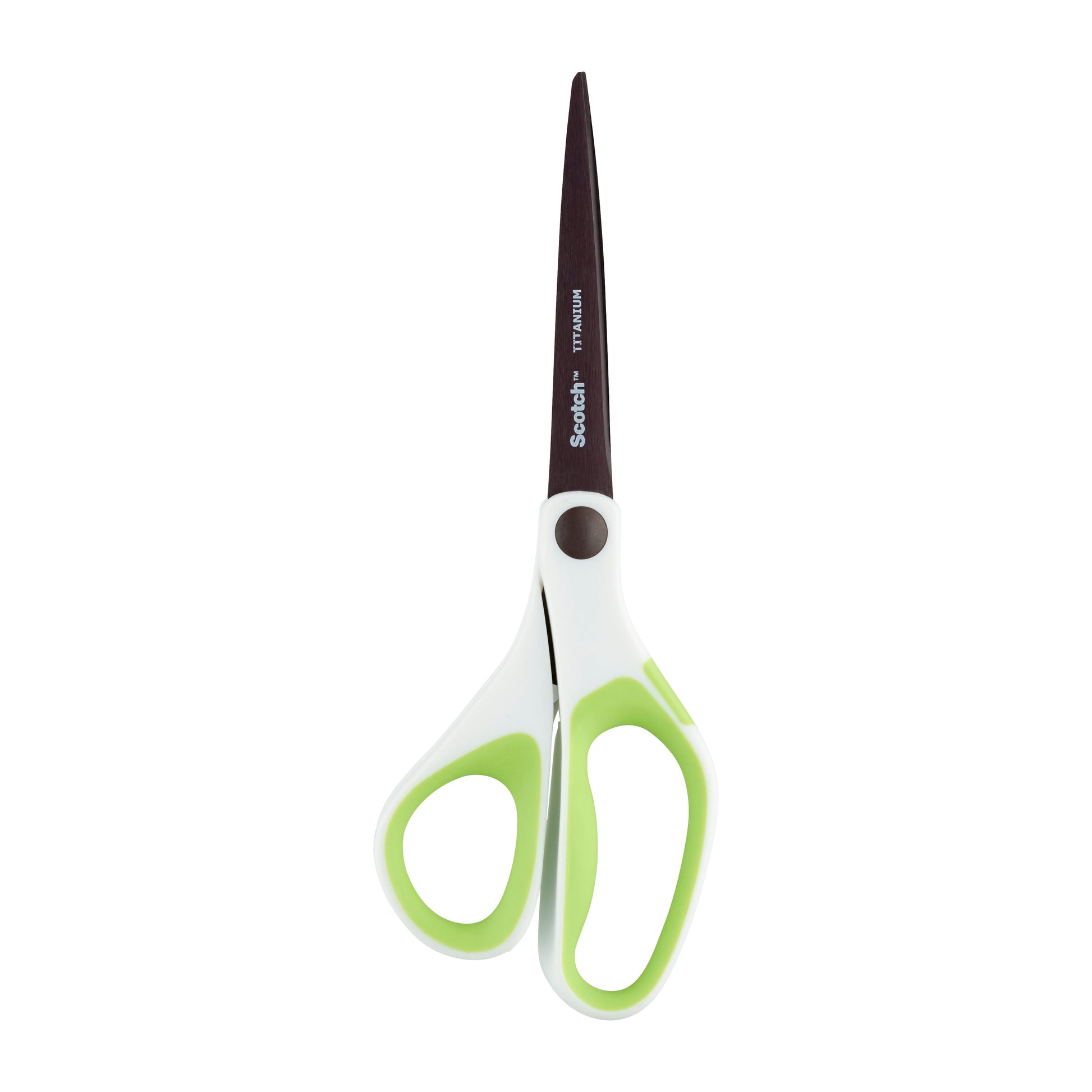 Die Scotch™ Titanschere (20 cm) der 3M Deutschland GmbH hat weiße und hellgrüne Griffe mit einer Metallklinge, die auf einem schlichten weißen Hintergrund abgebildet ist.