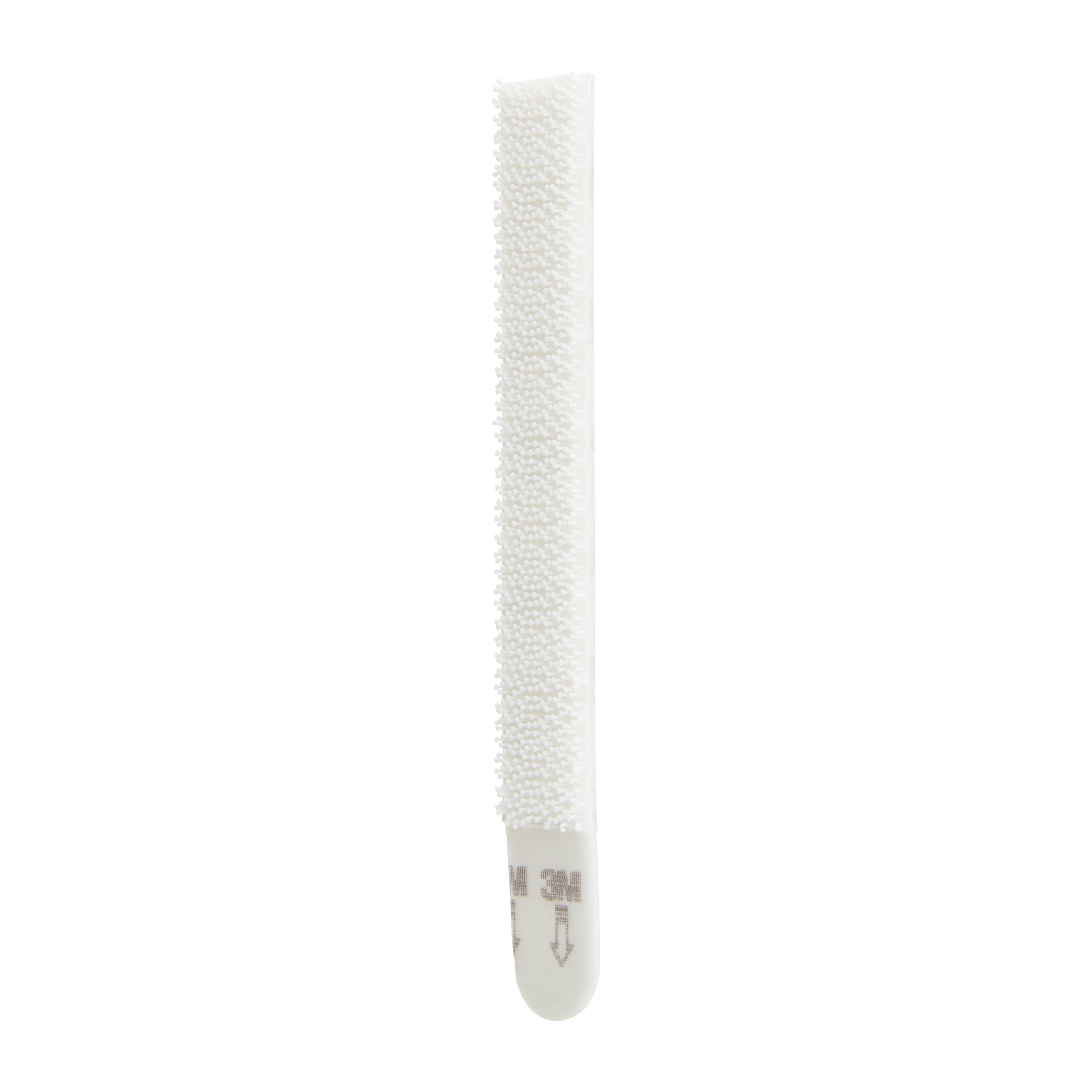 Ein weißer, strukturierter Command Picture Hanging Strip (10 lb, schmal) von 3M Deutschland GmbH ist mit dem 3M-Logo und einem Pfeil für die richtige Ausrichtung versehen. Die Packung enthält 1 Streifen (17207/PH207).