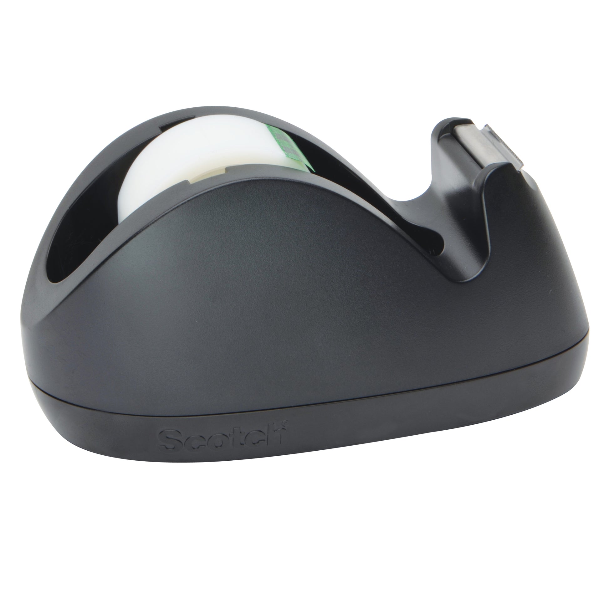 Der Scotch™ C29 Tischklebebandabroller in Schwarz von 3M Deutschland GmbH enthält eine Rolle Scotch® Magic™ unsichtbares Klebeband (19 mm × 8,89 m) und ist mit einer Metallschneide ausgestattet.