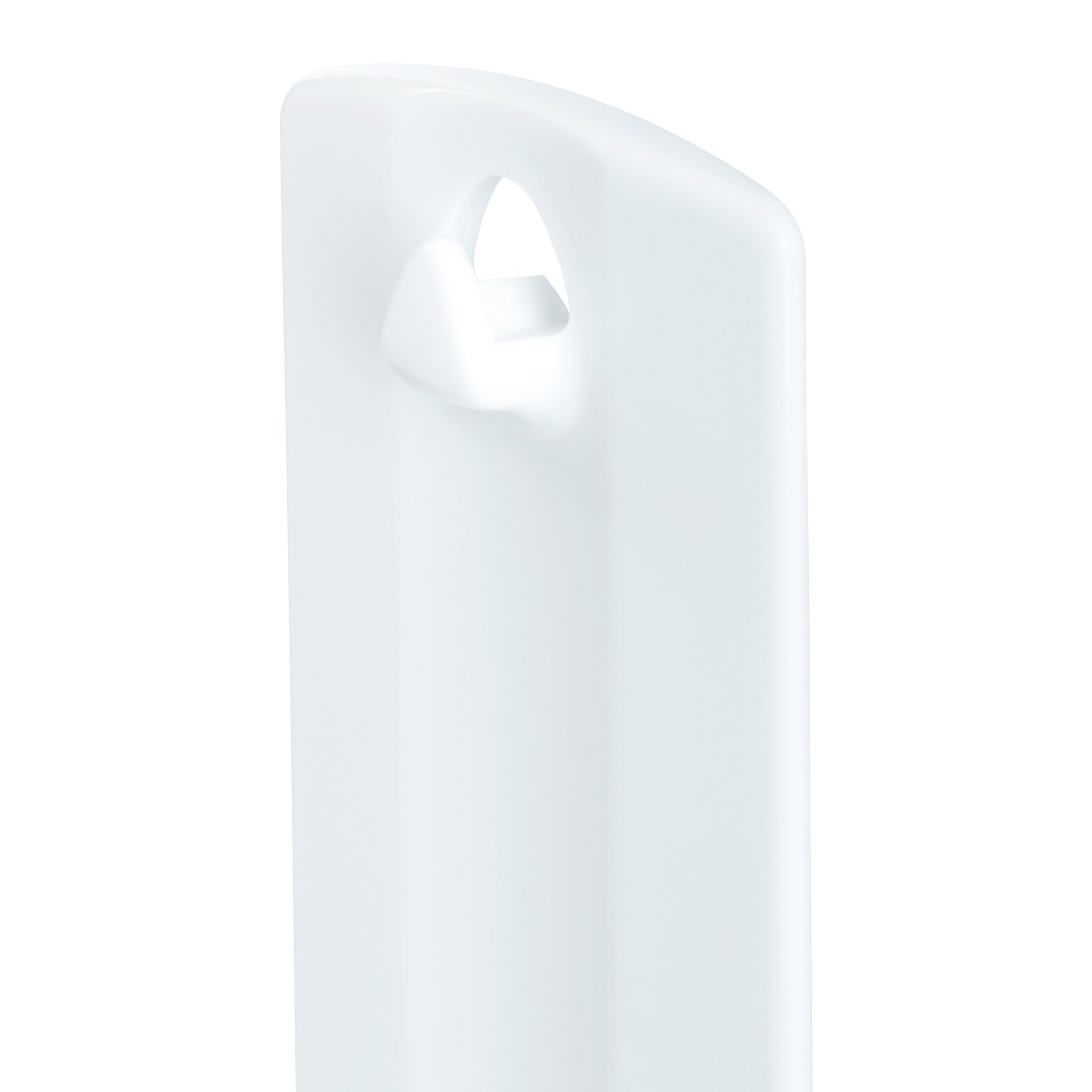 Nahaufnahme des Command™ Sägezahn-Bildernagels 17040 von 3M Deutschland GmbH, einem weißen Kunststoff-Bilderaufhänger mit integriertem Griffbereich im oberen Bereich und einem schlanken, minimalistischen Design. Enthält 1 Stück pro Packung.