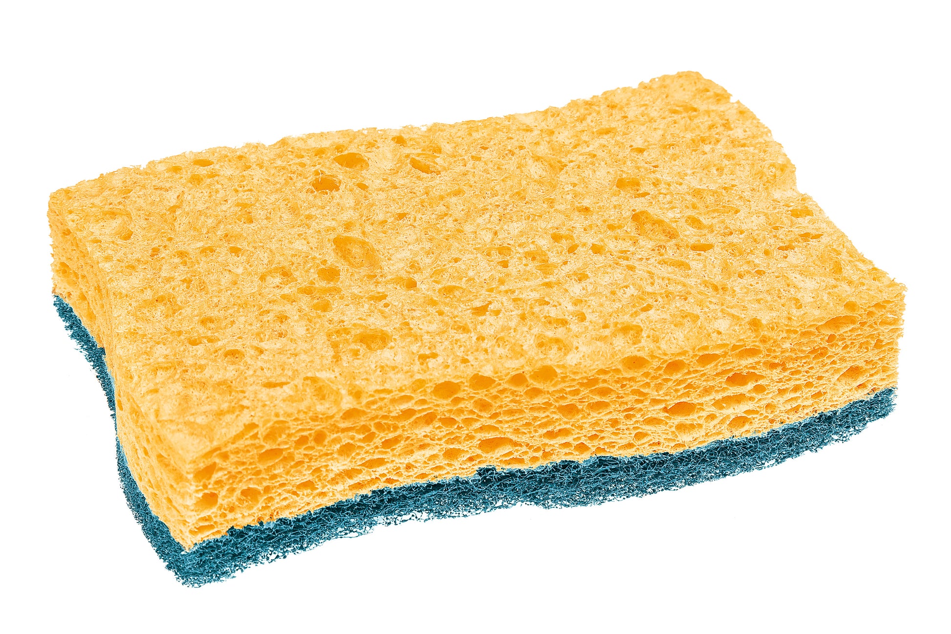Der Scotch-Brite® Delicate nicht kratzender Naturfaser-Reinigungsschwamm von 3M Deutschland GmbH ist ein rechteckiger gelber Schwamm mit blauer Scheuerseite, abgebildet vor weißem Hintergrund. Packung mit 2 Stück (1 Stück pro Packung).