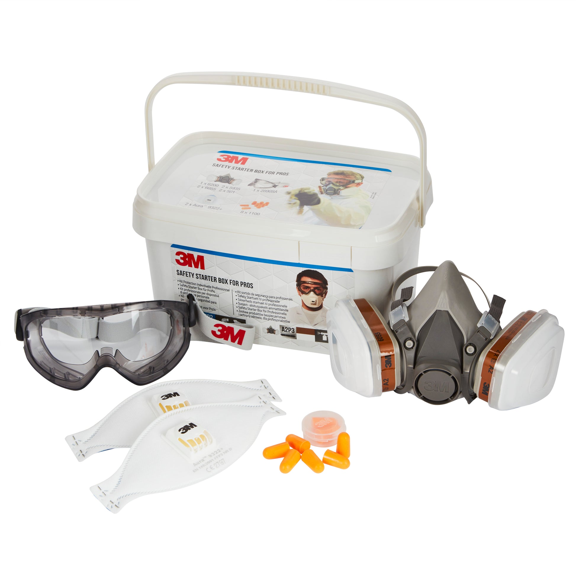 Die 3M™ Arbeitsschutz-Starter-Box für Profis 1000MCWE von 3M Deutschland GmbH enthält Atem-, Augen- und Gehörschutz in einer praktischen Aufbewahrungsbox, alles in einem Set/Pack.
