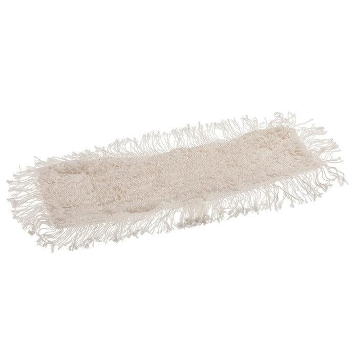 Ein rechteckiger weißer TASKI Multi Mop Wischbezug der Diversey Deutschland GmbH & Co. OHG mit Fransenrändern, konzipiert für die dauerhafte Bodenreinigung, liegt flach auf einem weißen Hintergrund.