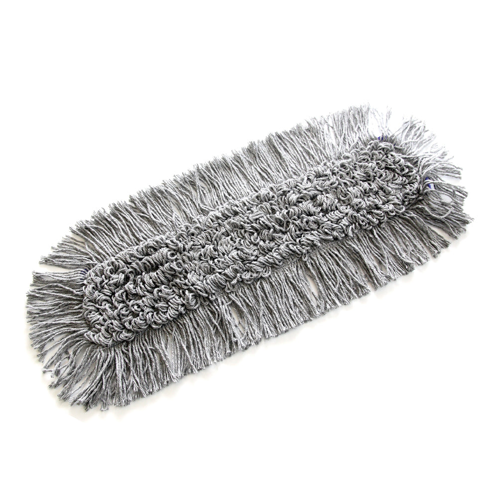 Der TASKI Jonmaster Allround Mop der Diversey Deutschland GmbH & Co. OHG ist ein rechteckiger grauer Moppkopf mit dicken, gedrehten Mikrofasersträngen und einem Fransenrand für effizientes Reinigen, abgebildet auf weißem Hintergrund.