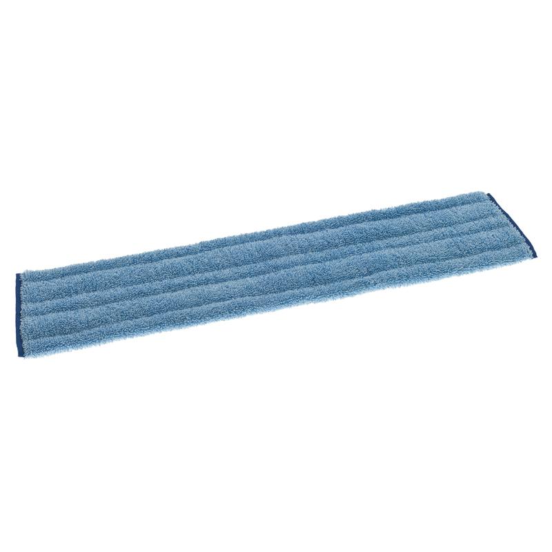 Ein rechteckiger blauer TASKI Jonmaster Ultra Damp Mop von Diversey Deutschland GmbH & Co. OHG verfügt über längs verlaufende Nähte und eine dunkelblaue Kante an den kurzen Seiten, abgebildet auf weißem Hintergrund.