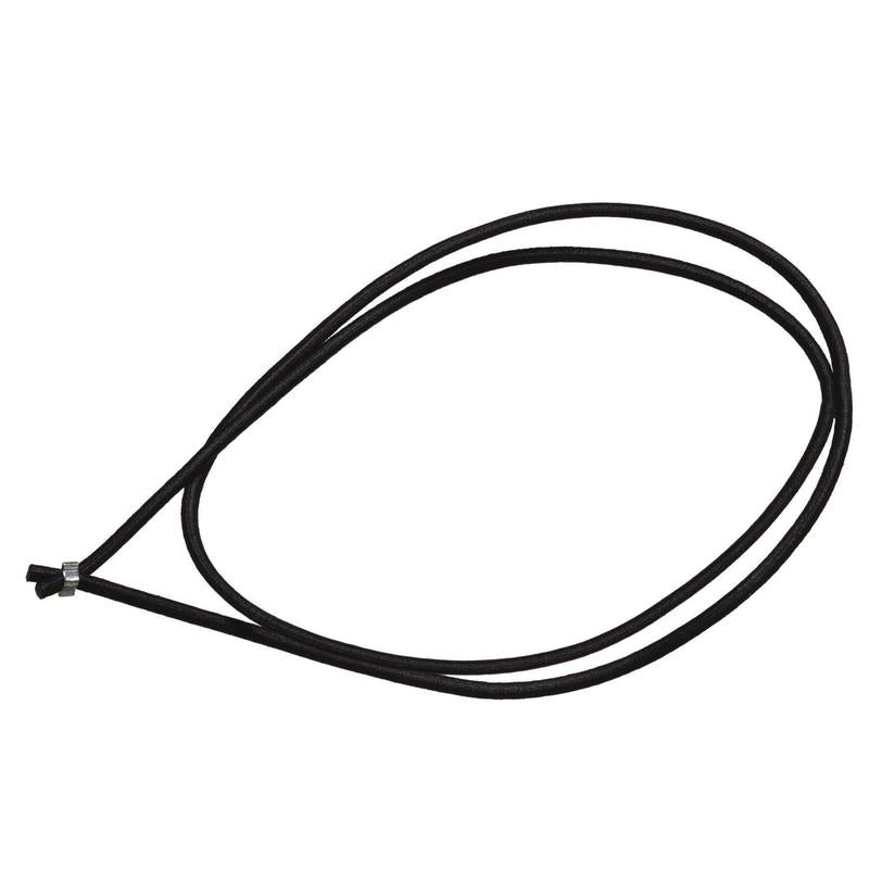 Der TASKI Abfallsack-Gummi der Diversey Deutschland GmbH & Co. OHG ist eine schwarze elastische Schlaufe mit Metallcrimpung, abgebildet auf weißem Grund – ideal zum flexiblen Verschließen von Abfallsäcken.
