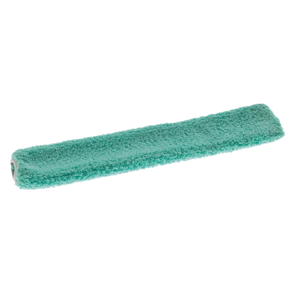 Der grüne TASKI JM Ultra Interior Mop Mikrofaserbezug (40g) von Diversey Deutschland GmbH & Co. OHG verfügt über eine weiche, strukturierte Oberfläche für eine effektive Innenraumreinigung, ist für einen flexiblen Halter konzipiert und auf weißem Hintergrund abgebildet.