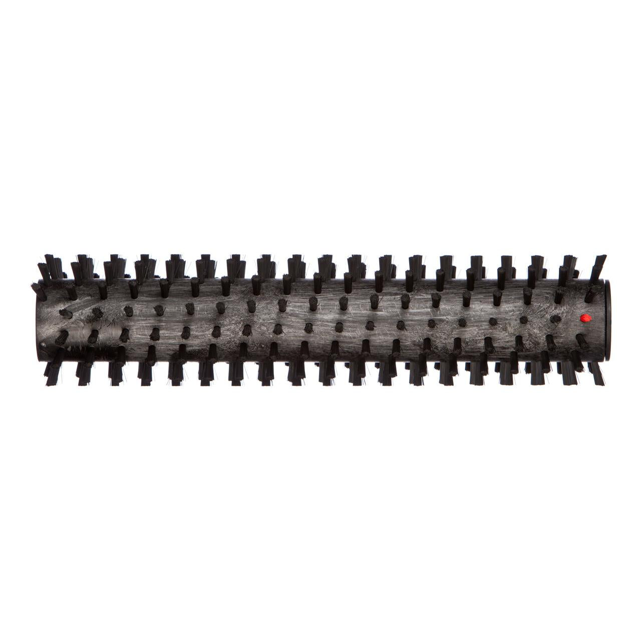 Die schwarze, zylindrische TASKI procarpet 30 Extraktionsbürste von Diversey Deutschland GmbH & Co. OHG hat kurze, gleichmäßig verteilte Borsten und einen kleinen roten Punkt an einem Ende. Abgebildet auf weißem Hintergrund. Ideal für Teppiche und Polster. Packung: 1 Stück.