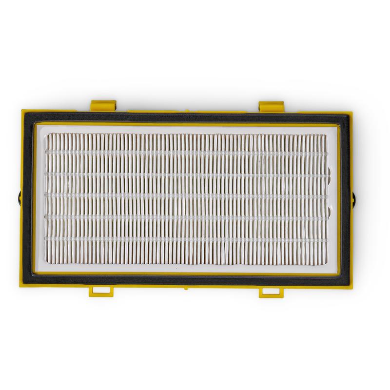 Der TASKI Ultimaxx HEPA H13-Filter von Diversey Deutschland GmbH & Co. OHG, optional, verfügt über eine weiße plissierte Oberfläche und einen gelb-schwarzen Rahmen für verbesserte Luftqualität in sensiblen Bereichen (Packung: 1 Stück).
