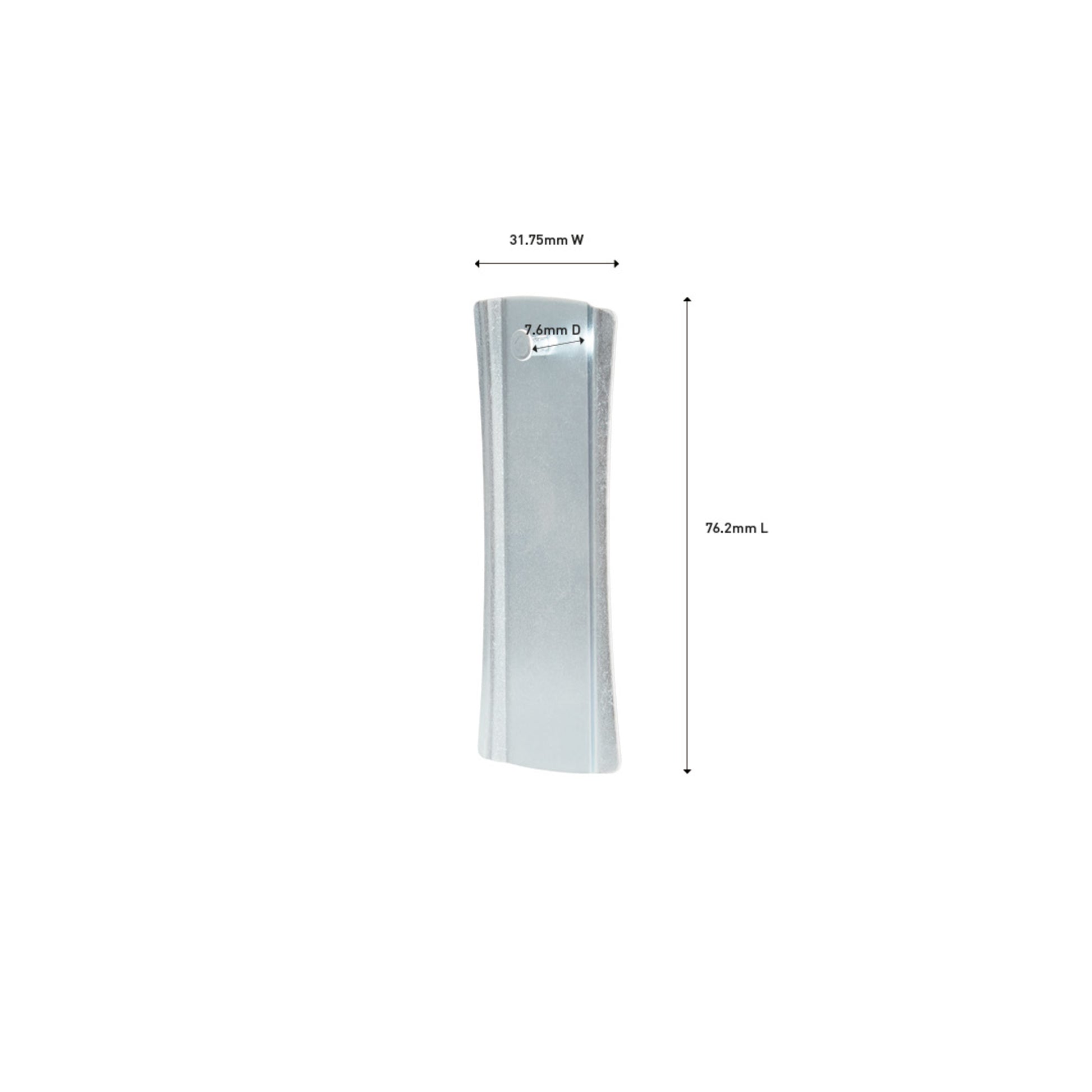 Die Abbildung zeigt einen Command™ Bildernagel 17047 von 3M Deutschland GmbH, Silber, mit leicht gewölbten Seiten (31,75mm x 76,2mm) und einem "14mm D"-Loch in der Nähe der Oberseite; trägt bis zu 2,2 kg, enthält 1 Haken und 2 große Streifen vor einem weißen Hintergrund.