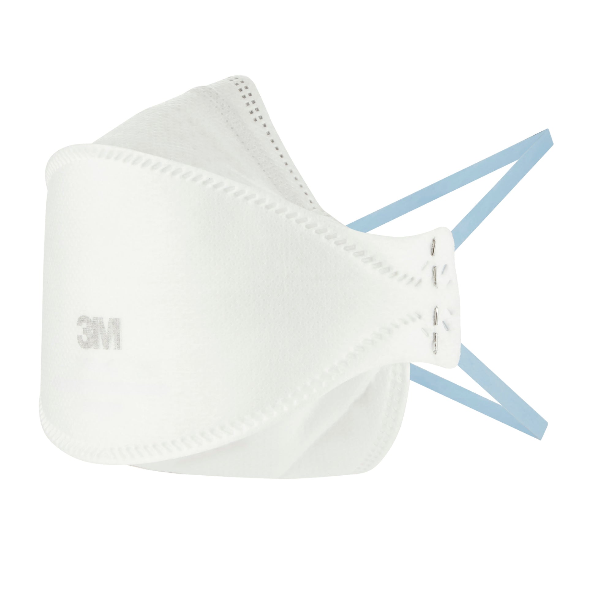 Die 3M™ Aura™ Komfort-Partikelmaske 9320+, FFP2, ohne Ventil (1 Stück), von 3M Deutschland GmbH, ist unbenutzt mit blauen Ohrbändern und einer leichten Mittelfalte vor weißem Hintergrund abgebildet.