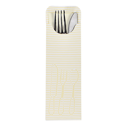 Abgebildet ist ein 100er Bestecktaschen-Set (23,5 x 7,3 cm) der PAPSTAR GmbH mit bunten Bistro-Servietten, teilweise geöffnet, so dass das Besteck im Inneren zum Vorschein kommt – perfekt für den Gastronomiebereich.