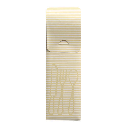 Die PAPSTAR 100 Bestecktaschen (23,5 x 7,3 cm) der PAPSTAR GmbH präsentieren sich im beige-weiß gestreiften Design mit Besteckkontur, inklusive einer farbigen Bistro-Serviette – ideal für den Gastronomieeinsatz.