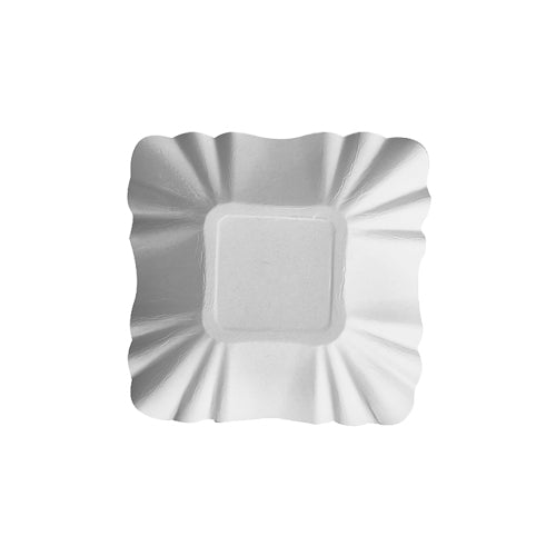 Die PAPSTAR 100 Schalen, Pappe "pure" eckig weiss der PAPSTAR GmbH sind quadratische, weiße Teller mit geriffeltem Rand – perfekt für den Gastronomiebedarf und aus umweltfreundlicher Pappe.
