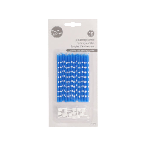 Ein Blister mit 12 farbig sortierten Geburtstagskerzen (10 cm) inklusive Haltern von PAPSTAR GmbH – ideal für jede Feier.