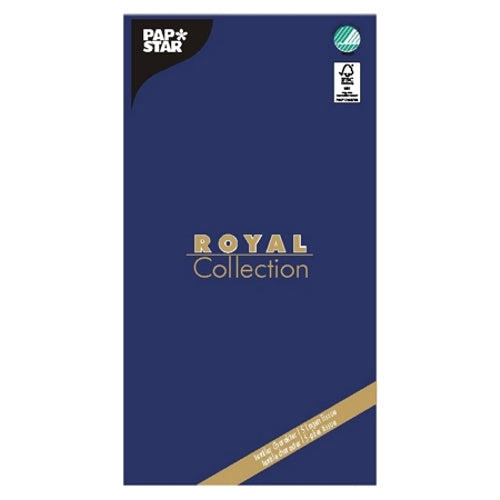 Die Tischdecke „ROYAL Collection“ 120 cm x 180 cm der PAPSTAR GmbH, Tissue, präsentiert sich in einer dunkelblauen Verpackung mit gold-weißem Branding sowie einem grünen Zertifizierungslogo – und bietet so eine elegante und hochwertige Tischdekoration für jeden Anlass.