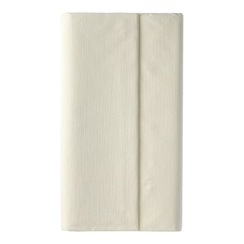 Eine ordentlich gefaltete, cremefarbene PAPSTAR-Tischdecke aus der ROYAL-Kollektion (120 cm x 180 cm, PAPSTAR GmbH) vor einem schlichten weißen Hintergrund.