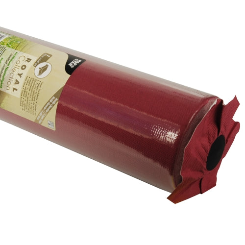 Eine Rolle Tischdecke Tissue „ROYAL Collection“ der PAPSTAR GmbH in der Farbe Kastanienbraun, teilweise in einer Klarsichtverpackung mit Produktetikett verpackt, bietet Ihnen Tissue-Qualität der Extraklasse.