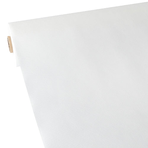 Die Starpak Tischdecke, stoffähnlich, Vlies „soft selection“ zeigt im teilweise abgerollten Zustand, mit dem Kartonkern auf der linken Seite, eine glatte Struktur und saubere Kanten.