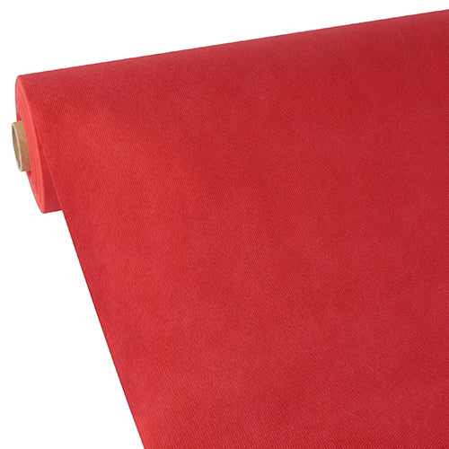 Eine große Rolle Starpak-Tischdecke, stoffähnlich, Vlies „Soft Selection“, von Starpak ist teilweise schräg auf einem schlichten weißen Hintergrund ausgerollt, wodurch die einheitliche Farbe und die stoffähnliche Textur hervorgehoben werden.