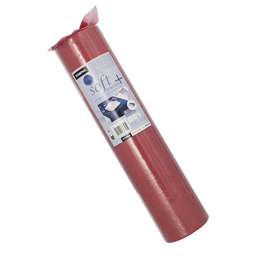 Ein aufgerollter roter Starpak-Tischläufer aus stoffähnlichem Vlies „Soft Selection Plus“ (24 m x 40 cm) mit Produktetikett, perfekt als praktischer Tischläufer für besondere Anlässe.