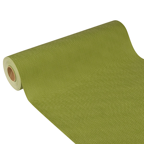 Ein teilweise ausgerollter Starpak Tischläufer, stoffähnlich, Vlies „soft selection plus“ (24m x 40cm) zeigt seine strukturierte Oberfläche und den Kartonkern – ideal als Tischläufer für besondere Anlässe.