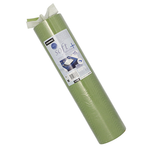 Der Starpak Tischläufer „Soft Selection Plus“ (24 m x 40 cm), aus stoffähnlichem Vlies, kommt mit weißem Etikett für Details und Anwendung. Ein Läufer ist oben teilweise herausgezogen – ideal für besondere Anlässe oder den Alltag.
