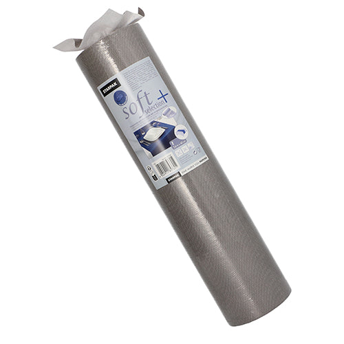 Abgebildet ist eine zylindrische Rolle Starpak Tischläufer, stoffähnlich, Vlies „soft selection plus“ (24 m x 40 cm) von Starpak vor weißem Hintergrund, wobei oben ein Tuch teilweise herausgezogen ist.