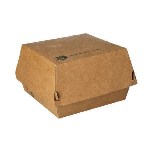 Die PAPSTAR 80 Burgerboxen aus brauner Pappe „100% Fair“ von PAPSTAR GmbH sind umweltfreundliche, rechteckige Lebensmittelbehälter mit Klappdeckel und Laschen – optimal für nachhaltige Gastronomiebetriebe.