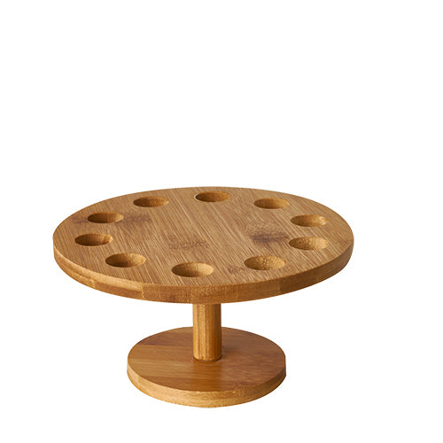Das PAPSTAR Halfter für 10 Spitztüten „pure“ rund (Ø 18cm, Höhe 9cm) aus nachhaltigem Bambus bietet hygienische Aufbewahrung mit zehn Löchern und Standfuß. Marke: PAPSTAR GmbH.