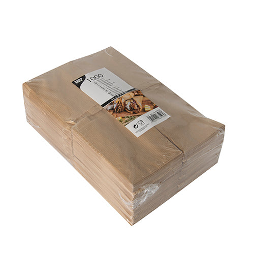 Ein großer Stapel PAPSTAR 1000 Wrap-Tüten (11x8x4 cm) der PAPSTAR GmbH, hergestellt aus nachhaltigen Materialien, verpackt in transparentem Kunststoff mit einem weißen Etikett mit Text und Lebensmittelbildern.
