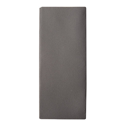 Eine Starpak „Premium“ Anthrazit-Serviette (40 x 48 cm, Airlaid, stoffähnlich, 1/8-Falz) aus einer 100er Faltschachtel ist sauber gefaltet auf einem schlichten weißen Untergrund.