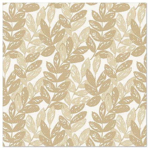 Die PAPSTAR GmbH "ROYAL Collection" 50 Servietten (40 x 40 cm, sand) zeigen ein dichtes Muster aus hellbraunen und beigen Blattzweigen auf Weiß, inspiriert von der Royal Collection, und eignen sich perfekt für elegante Tafeln.