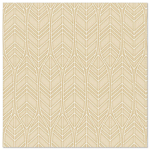 Eine sandfarbene PAPSTAR GmbH ROYAL Collection Serviette (40x40 cm, 1/4-fach gefaltet) zeigt ein sich wiederholendes Muster aus vertikalen, stilisierten Blattkonturen, das an die eleganten Designs hochwertiger Servietten erinnert.
