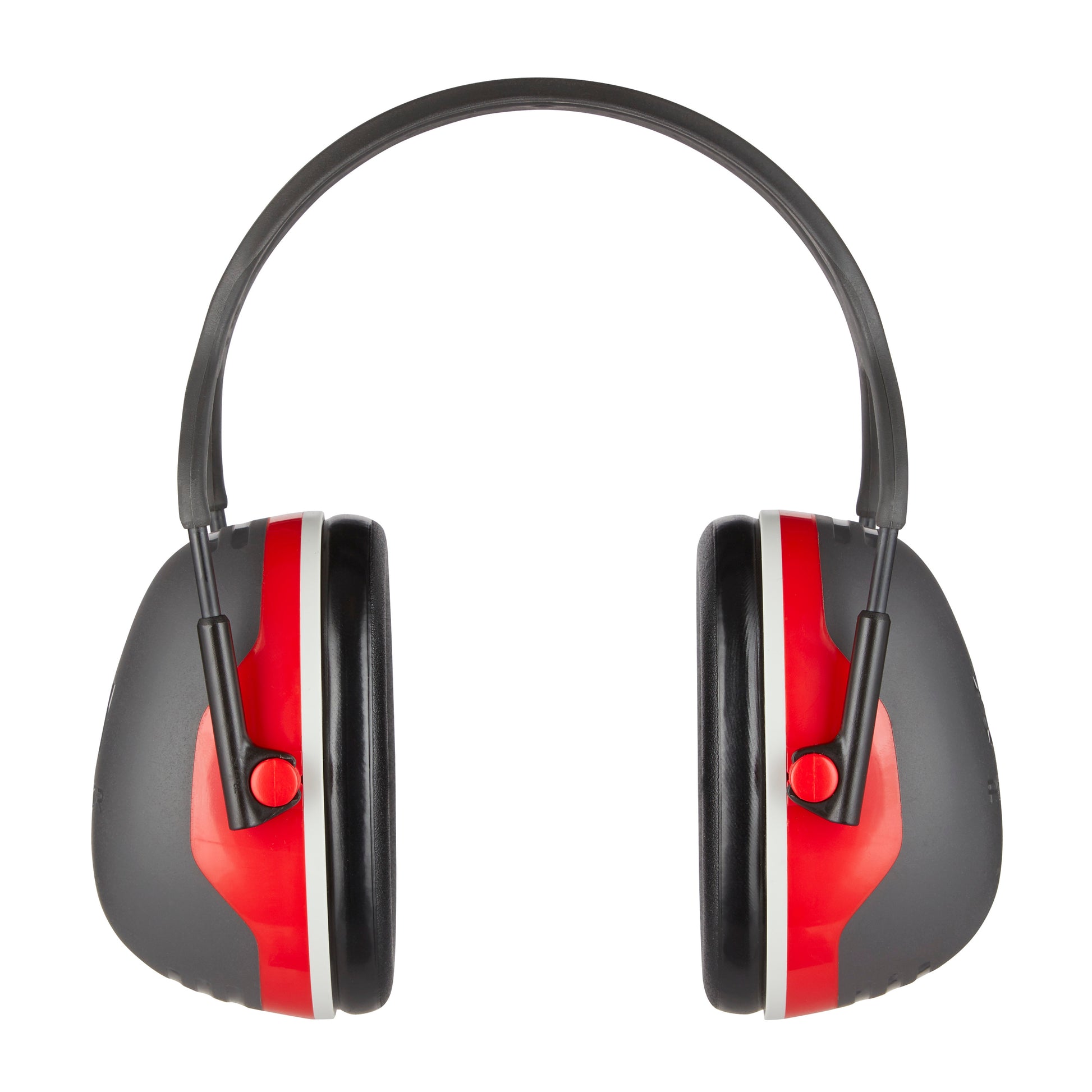 Der 3M™ PELTOR™ Komfort-Kapselgehörschutz von 3M Deutschland GmbH ist ein schwarz-roter Kapselgehörschutz mit schwarzem, verstellbarem Kopfband auf weißem Hintergrund.