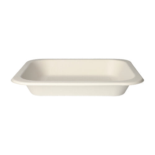 Die PAPSTAR 50 Siegelschalen aus Zuckerrohr (4,2 x 24,5 x 26,5 cm, weiß) von PAPSTAR GmbH sind rechteckige Lebensmittelverpackungen aus kompostierbarem Material – ideal als umweltfreundliche Verpackungslösung.