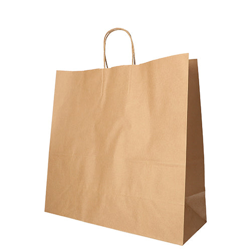 Die PAPSTAR GmbH bietet 25 umweltfreundliche braune Papier-Tragetaschen mit gedrehtem Tragegriff – das nachhaltige Produkt steht aufrecht vor weißem Hintergrund.